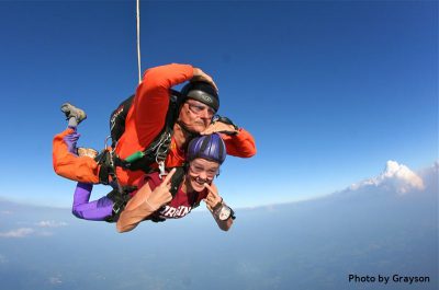 first time skydiver in freefall over Northern Virginia